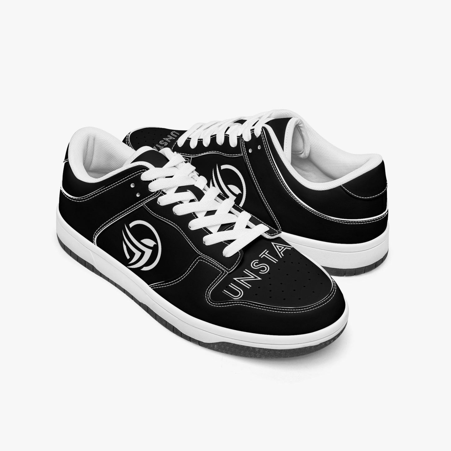 Unstax Black/White Dunk Stylish Low-Top Leather Sneakers