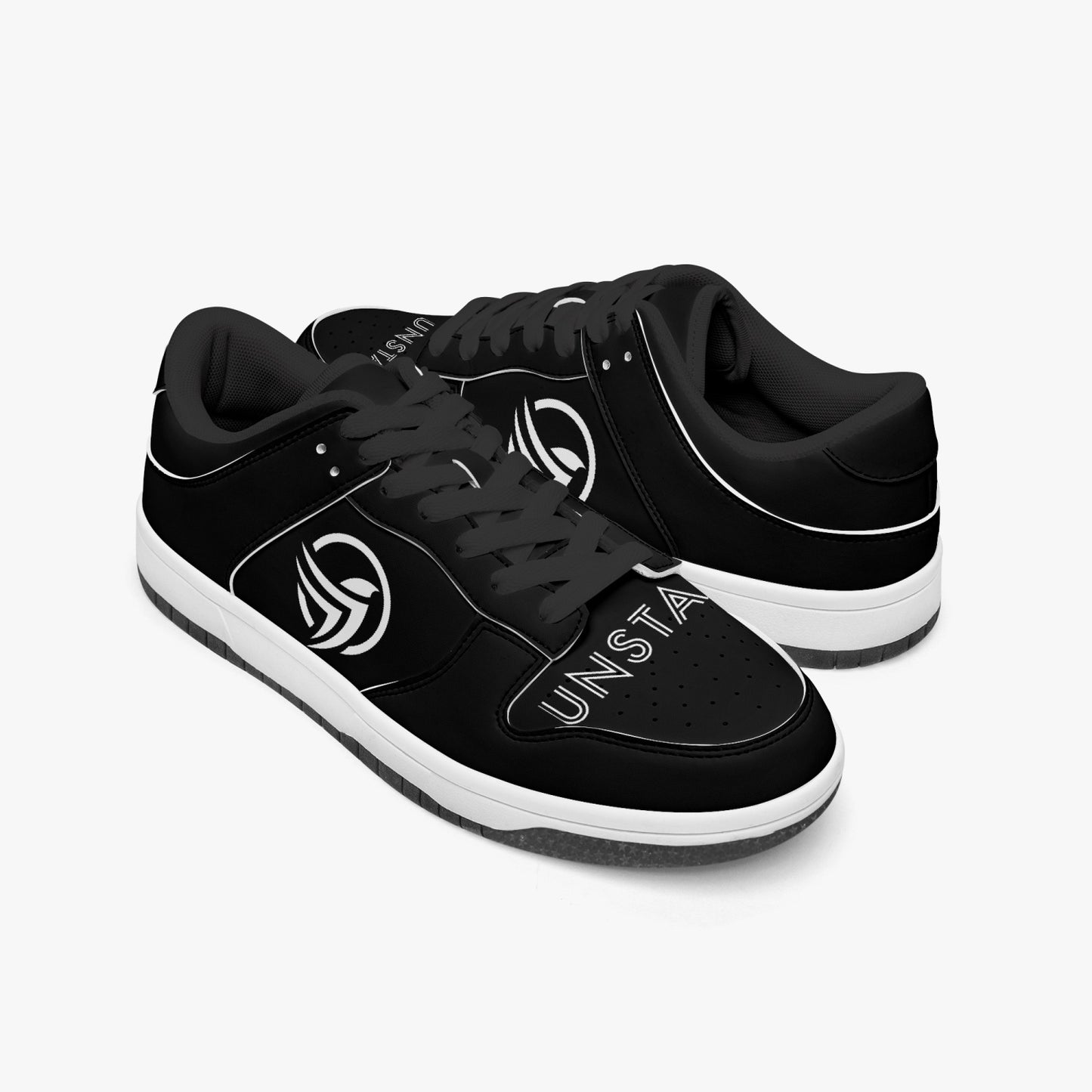Unstax Black/White Dunk Stylish Low-Top Leather Sneakers